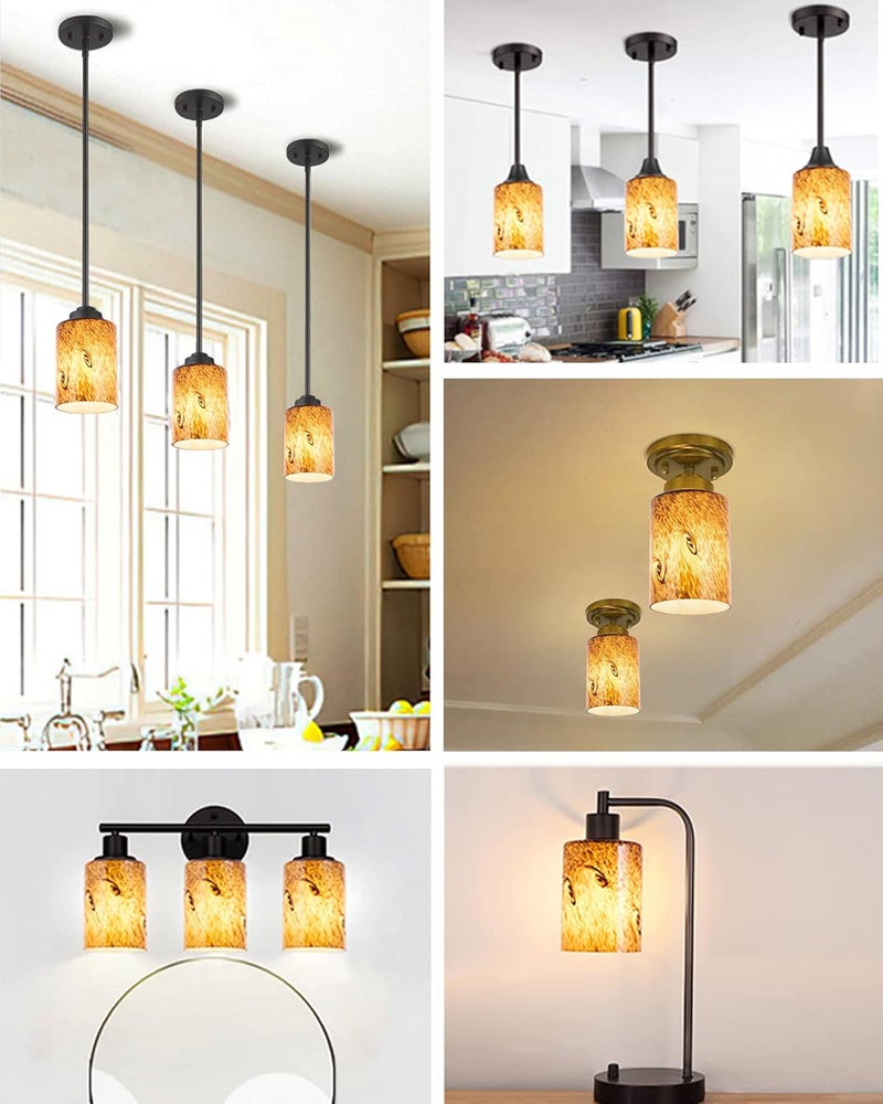 karyfine 4Pack cylinder glass lampshade replacement globe for chandelier wall sconce pendant light fixture blown yellow swirl art glass cover replacements for bathroom vanity light kitchen,bed,living room - Image 5